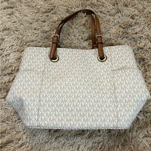 Michael Kors White and Tan Logo Tote